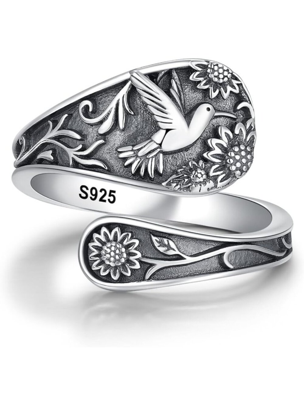 Vintage Sterling Silver Hummingbird Spoon Ring | Adjustable Antique Thumb Ring